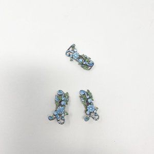 455 Vintage Margot de Taxco enamel pin / brooch and earrings, 5607 jewelry set